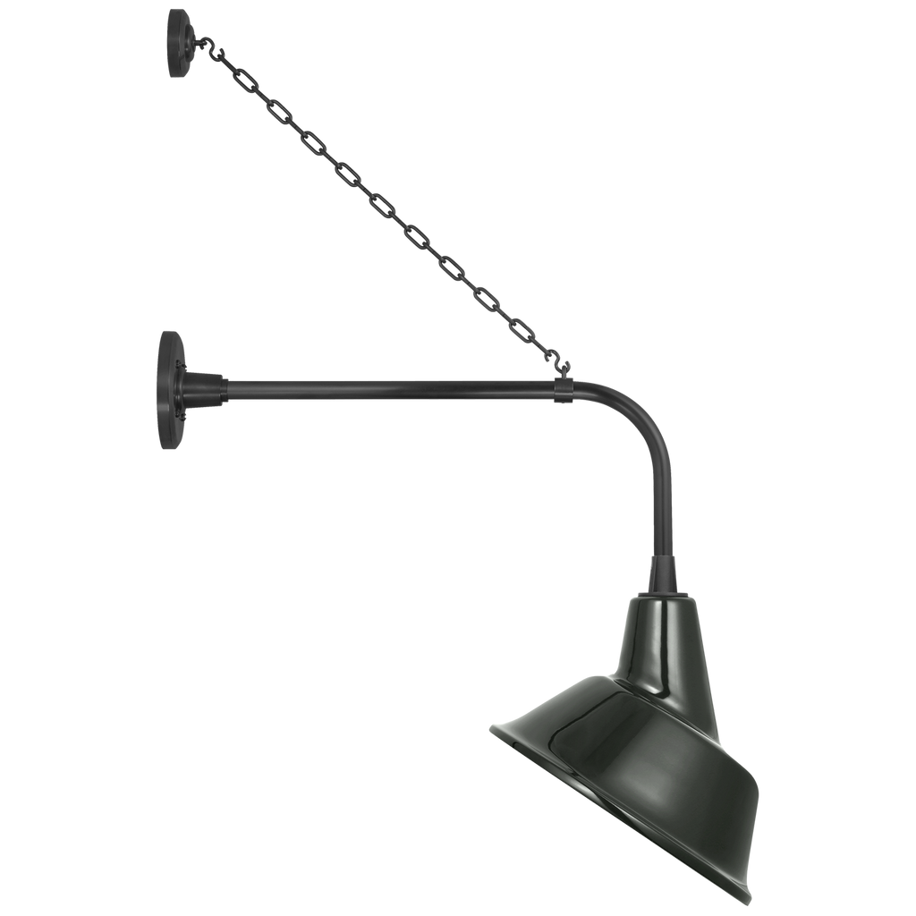 Academy 20" Anchored Rex Barn Light | Matte Black | 12.5 | 12.5" Green Tilted Bowers Shade