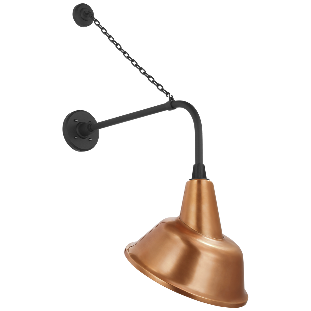 Academy 20" Anchored Rex Barn Light | Matte Black | 12.5 | 12.5" Soft Copper Tilted Bowers Shade