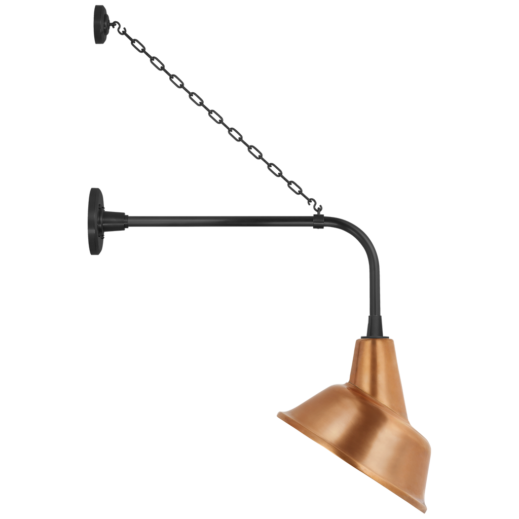 Academy 20" Anchored Rex Barn Light | Matte Black | 12.5 | 12.5" Soft Copper Tilted Bowers Shade