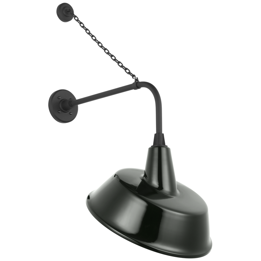 Academy 20" Anchored Rex Barn Light | Matte Black | 16 | 16" Green Tilted Bowers Shade