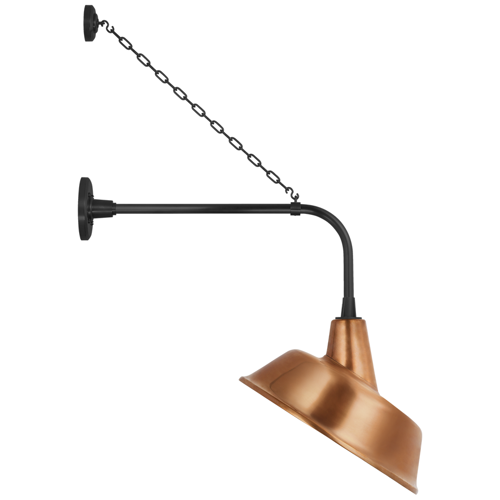 Academy 20" Anchored Rex Barn Light | Matte Black | 16 | 16" Soft Copper Tilted Bowers Shade