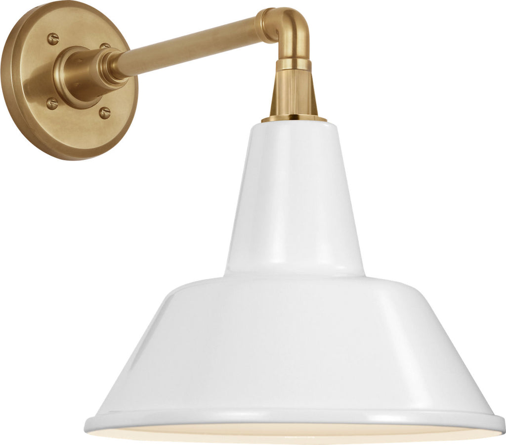 Academy 11" Mack Barn Light | Hand-Rubbed Antique Brass | 12.5 | 12.5" White Bowers Shade