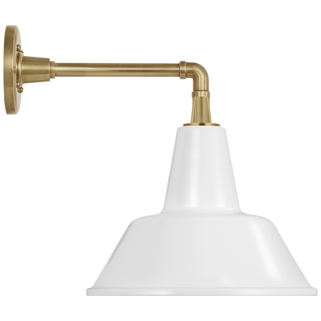 Academy 11" Mack Barn Light | Hand-Rubbed Antique Brass | 12.5 | 12.5" White Bowers Shade