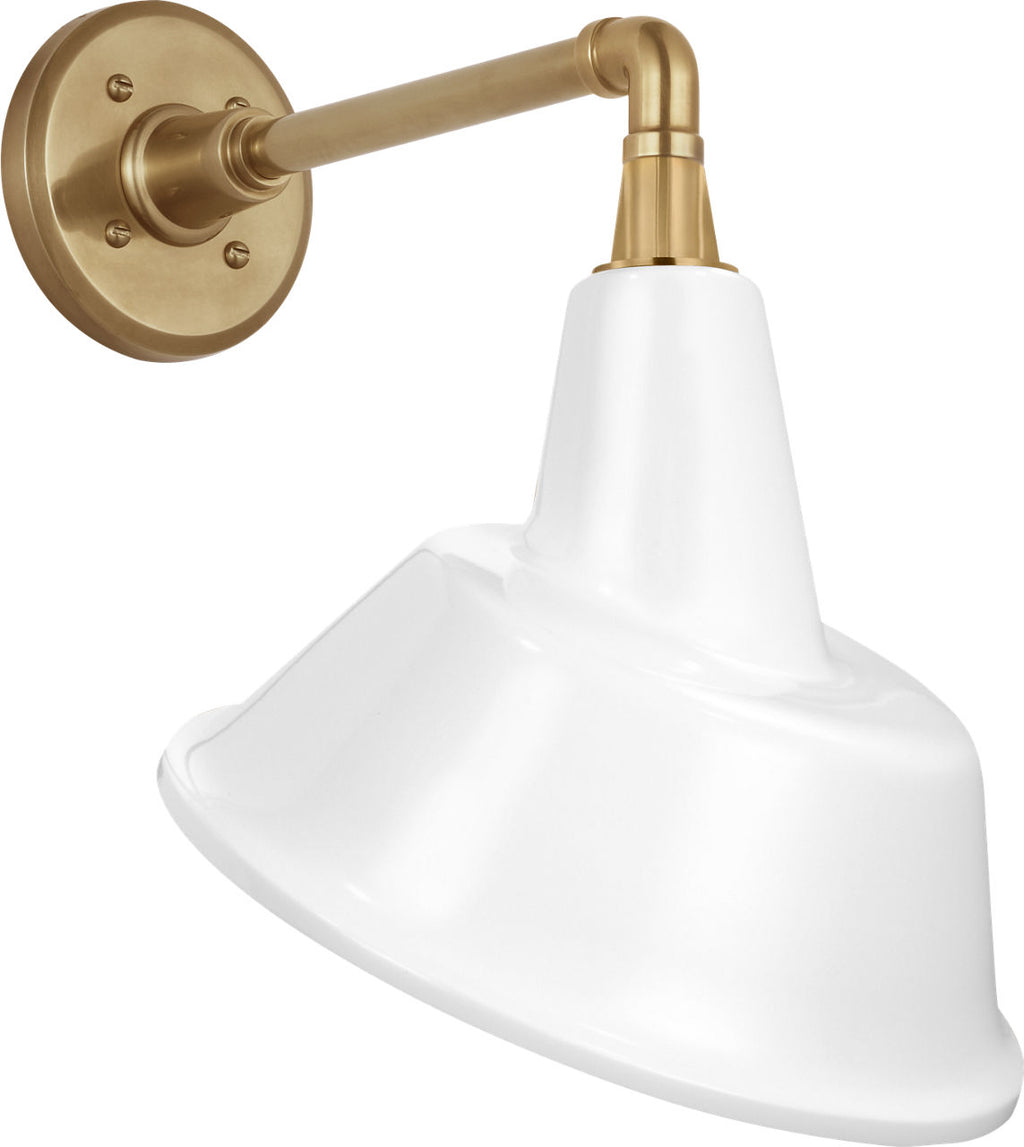 Academy 11" Mack Barn Light | Hand-Rubbed Antique Brass | 12.5 | 12.5" White Tilted Tilted Bowers Shade