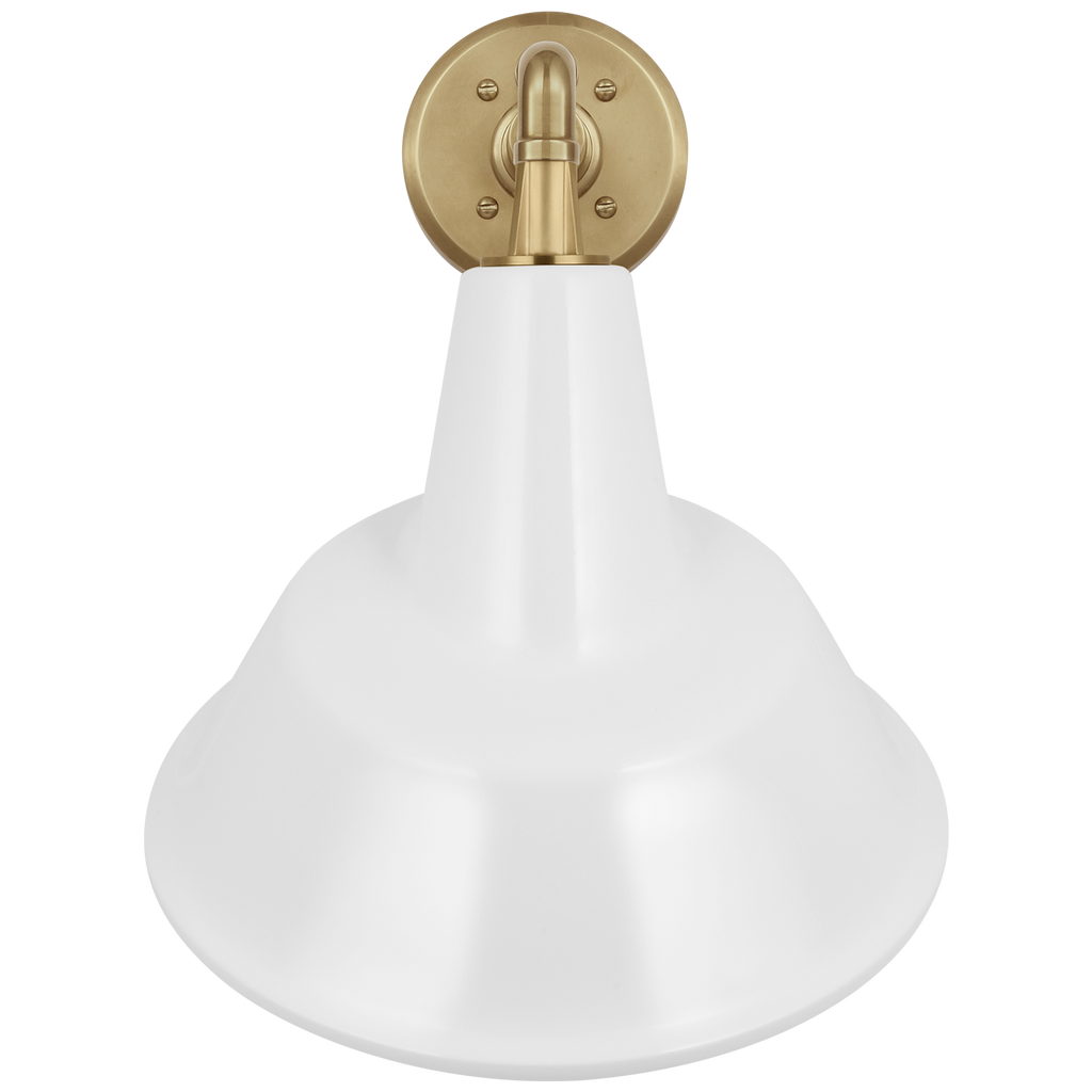 Academy 11" Mack Barn Light | Hand-Rubbed Antique Brass | 12.5 | 12.5" White Tilted Tilted Bowers Shade