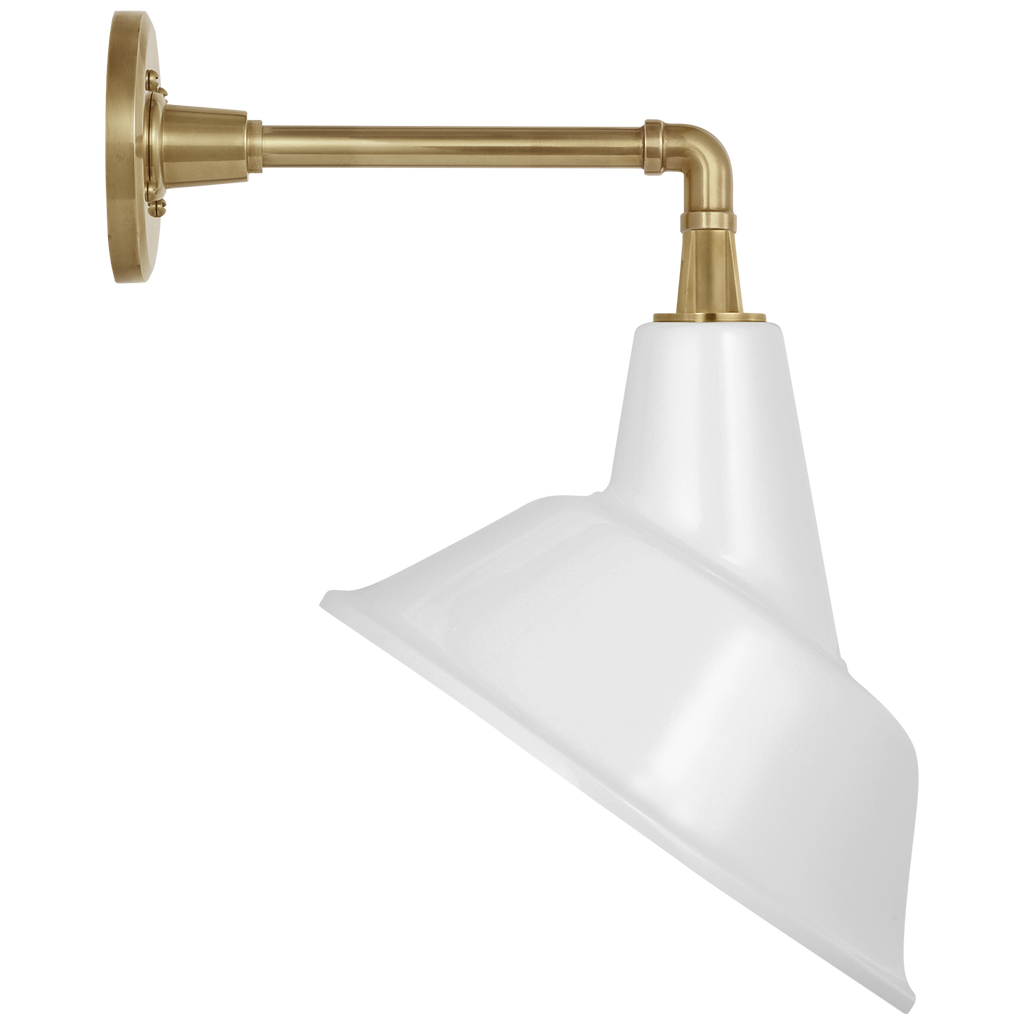 Academy 11" Mack Barn Light | Hand-Rubbed Antique Brass | 12.5 | 12.5" White Tilted Tilted Bowers Shade