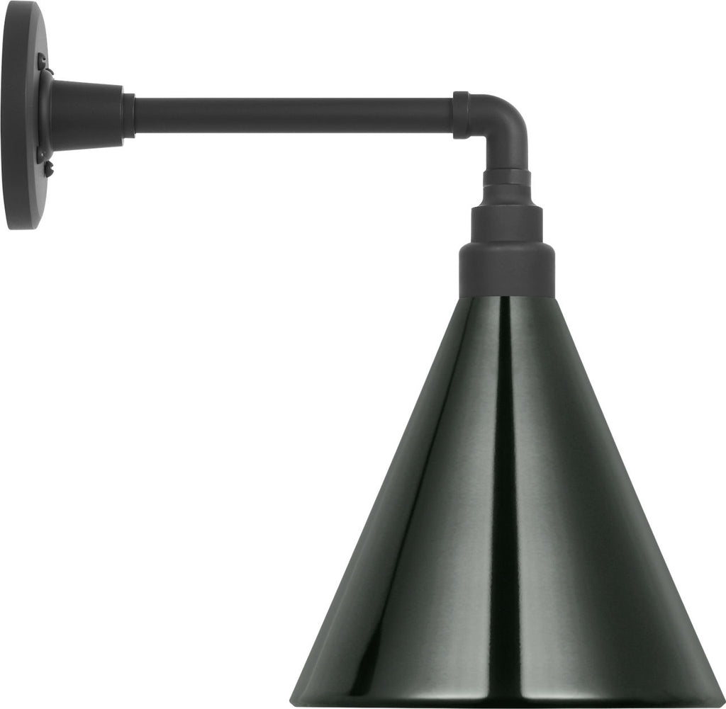 Academy 11" Mack Barn Light | Matte Black | 9 | 9" Green Conical Savannah Shade