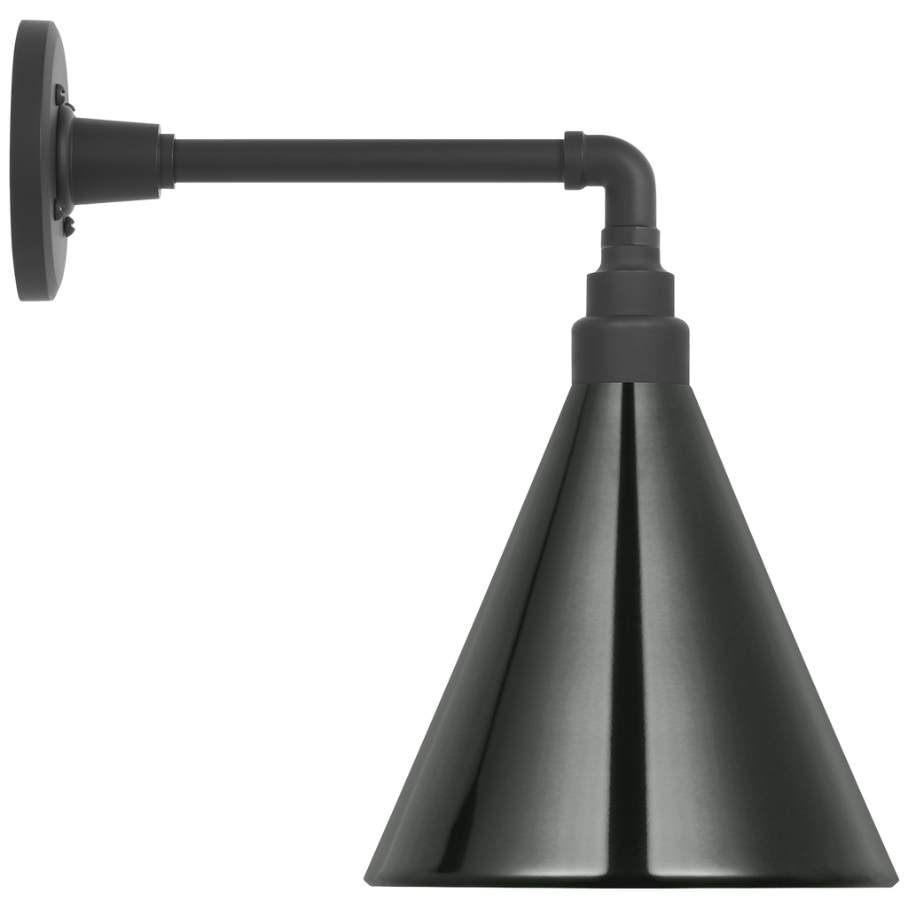 Academy 11" Mack Barn Light | Matte Black | 9 | 9" Green Conical Savannah Shade