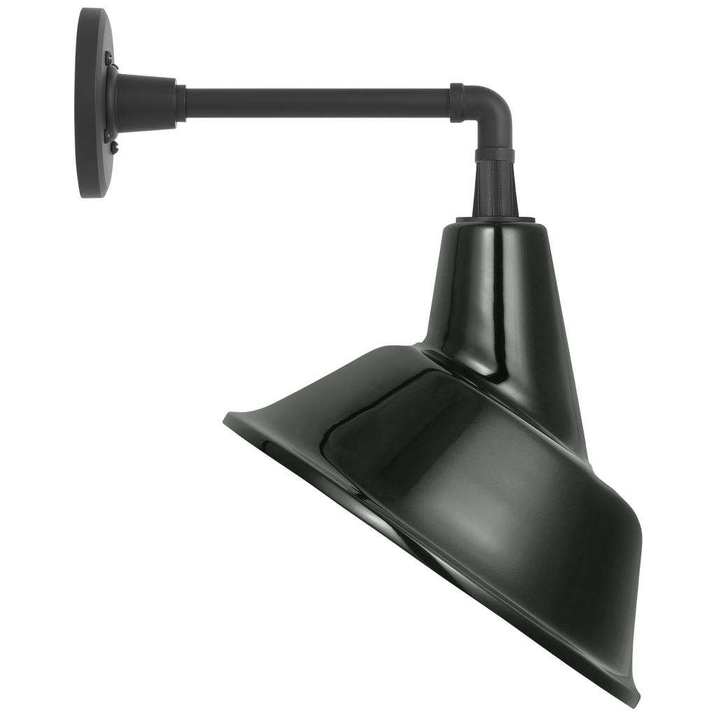Academy 11" Mack Barn Light | Matte Black | 12.5 | 12.5" Green Tilted Bowers Shade