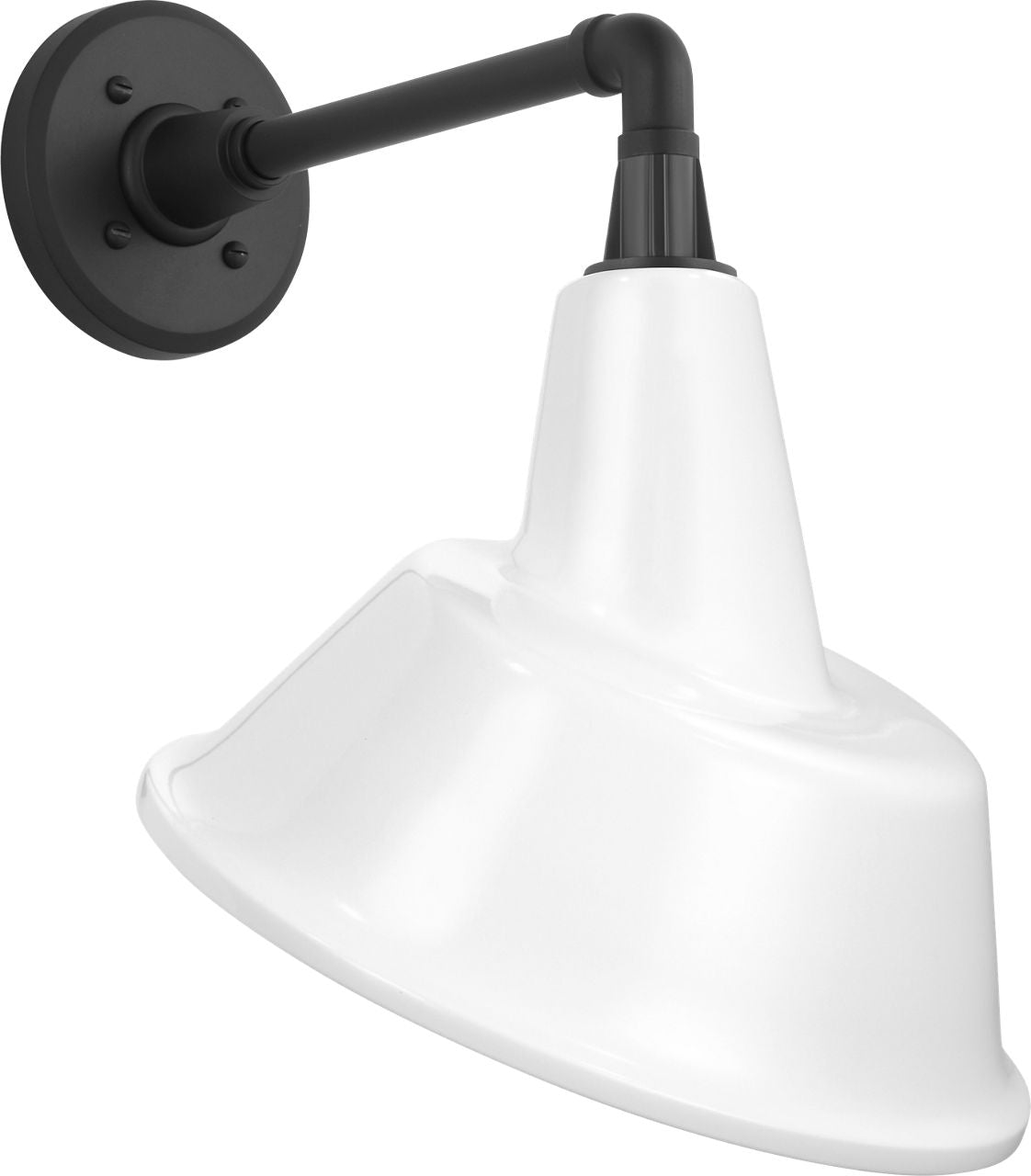 Academy 11" Mack Barn Light | Matte Black | 12.5 | 12.5" White Tilted Bowers Shade