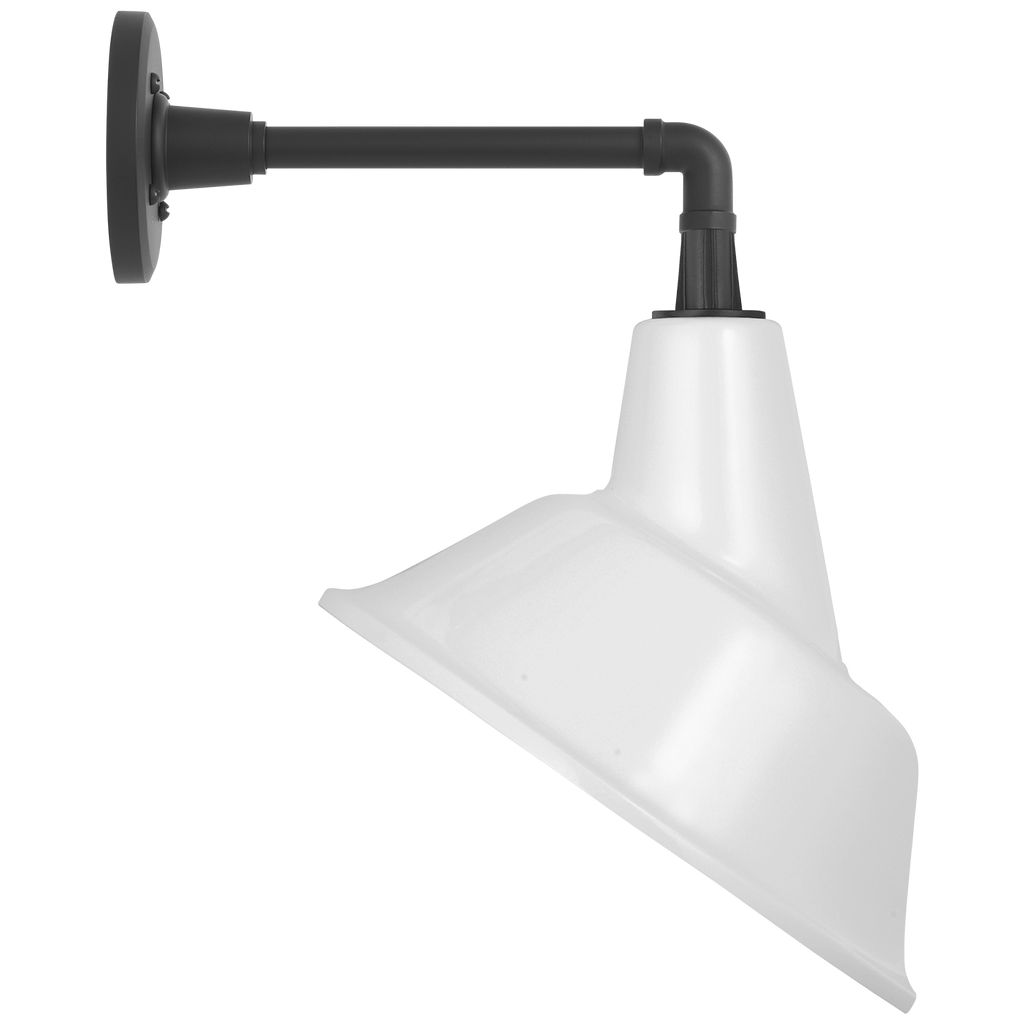 Academy 11" Mack Barn Light | Matte Black | 12.5 | 12.5" White Tilted Bowers Shade