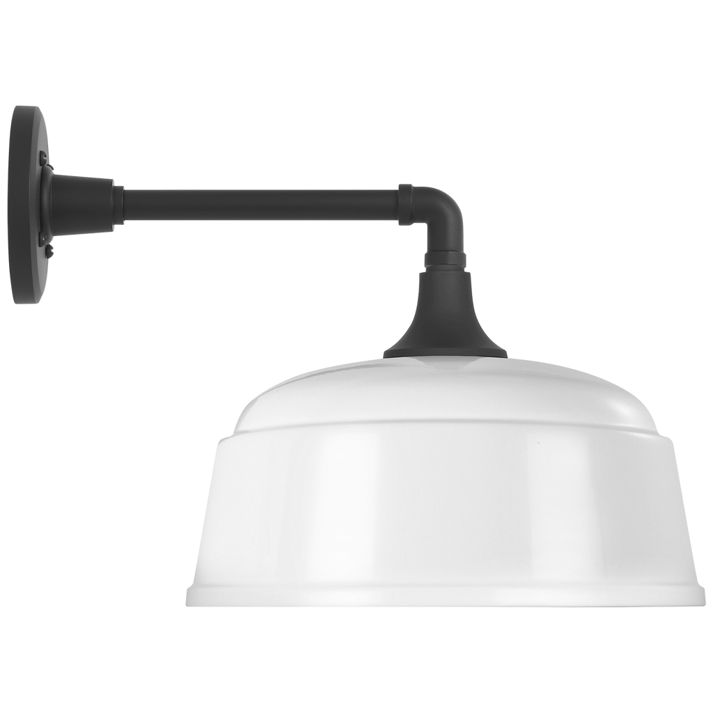 Academy 11" Mack Barn Light | Matte Black | 12.5 | 12.5" White Rockhouse Shade