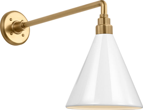 Academy 17.5" Mack Barn Light | Hand-Rubbed Antique Brass | 9 | 9" White Conical Savannah Shade