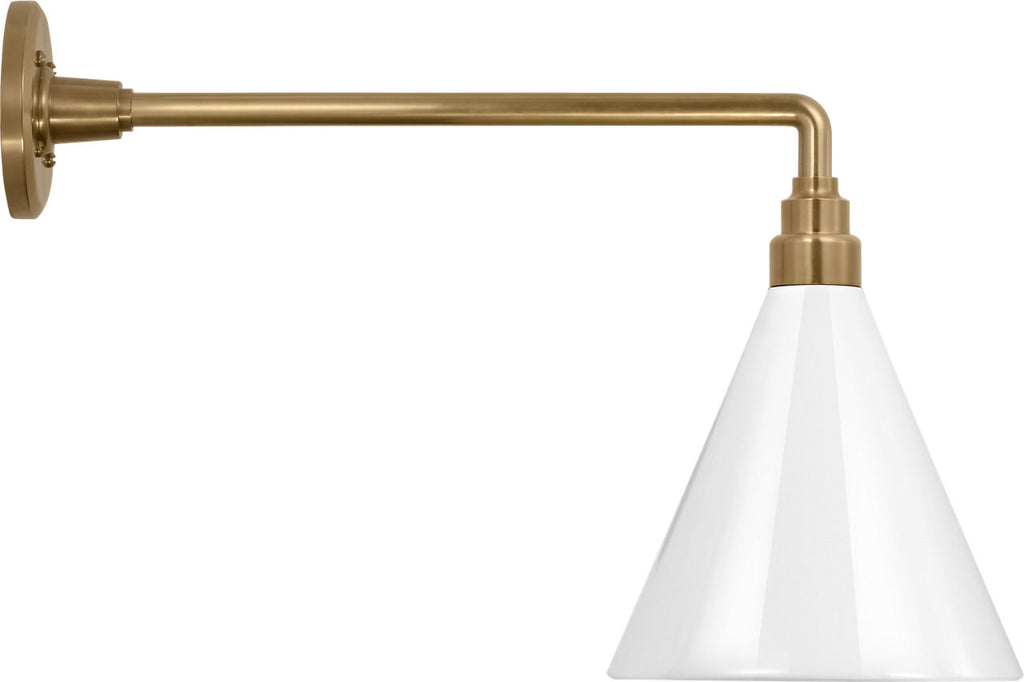 Academy 17.5" Mack Barn Light | Hand-Rubbed Antique Brass | 9 | 9" White Conical Savannah Shade