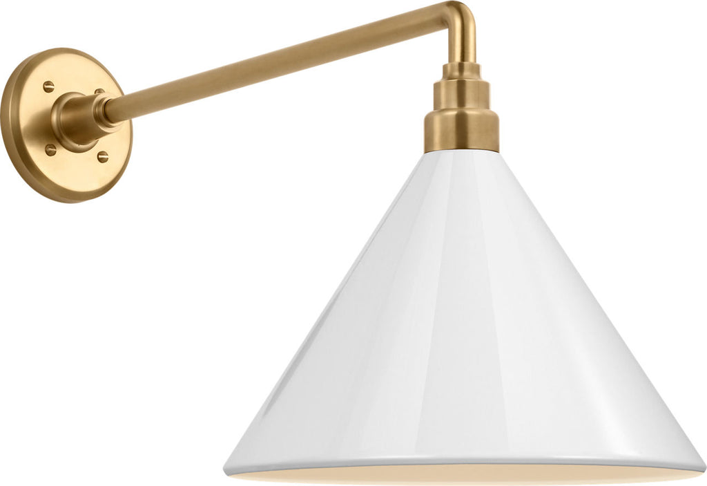Academy 17.5" Mack Barn Light | Hand-Rubbed Antique Brass | 12.5 | 12.5" White Conical Savannah Shade