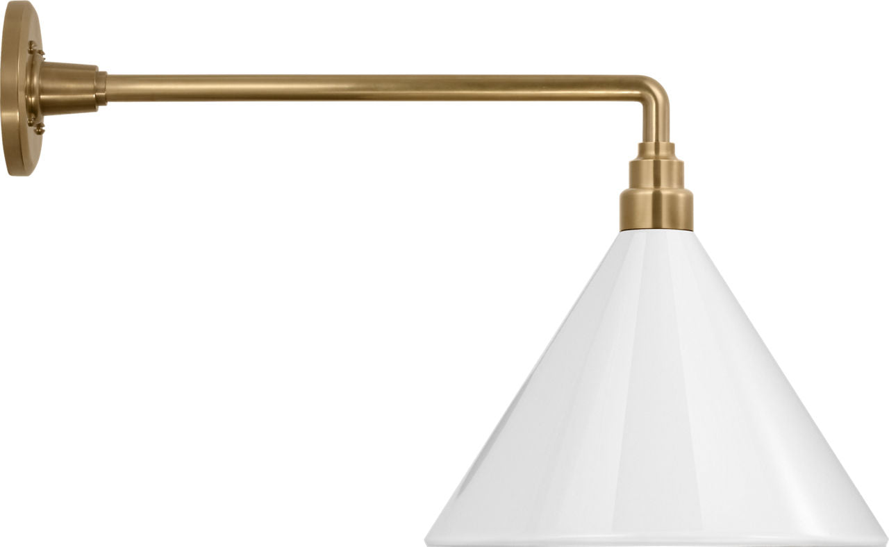 Academy 17.5" Mack Barn Light | Hand-Rubbed Antique Brass | 12.5 | 12.5" White Conical Savannah Shade
