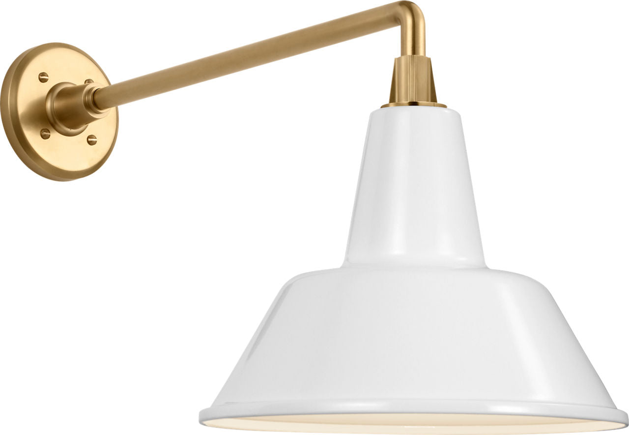 Academy 17.5" Mack Barn Light | Hand-Rubbed Antique Brass | 12.5 | 12.5" White Bowers Shade