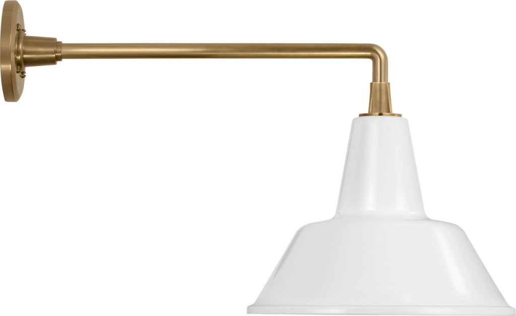 Academy 17.5" Mack Barn Light | Hand-Rubbed Antique Brass | 12.5 | 12.5" White Bowers Shade