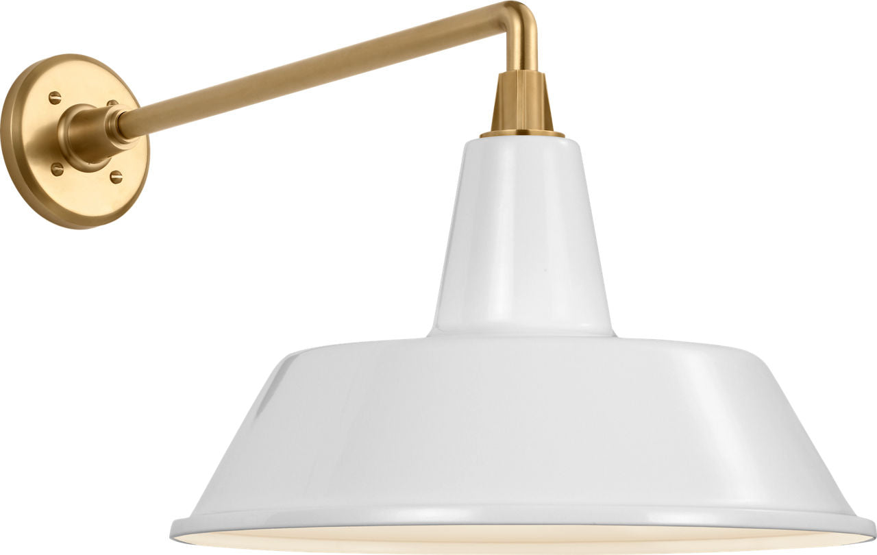 Academy 17.5" Mack Barn Light | Hand-Rubbed Antique Brass | 16 | 16" White Bowers Shade