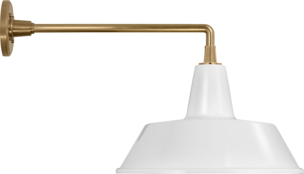 Academy 17.5" Mack Barn Light | Hand-Rubbed Antique Brass | 16 | 16" White Bowers Shade