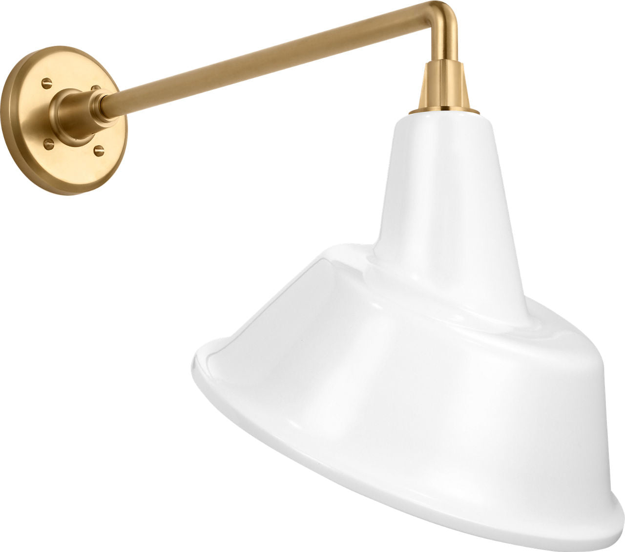 Academy 17.5" Mack Barn Light | Hand-Rubbed Antique Brass | 12.5 | 12.5" White Tilted Bowers Shade