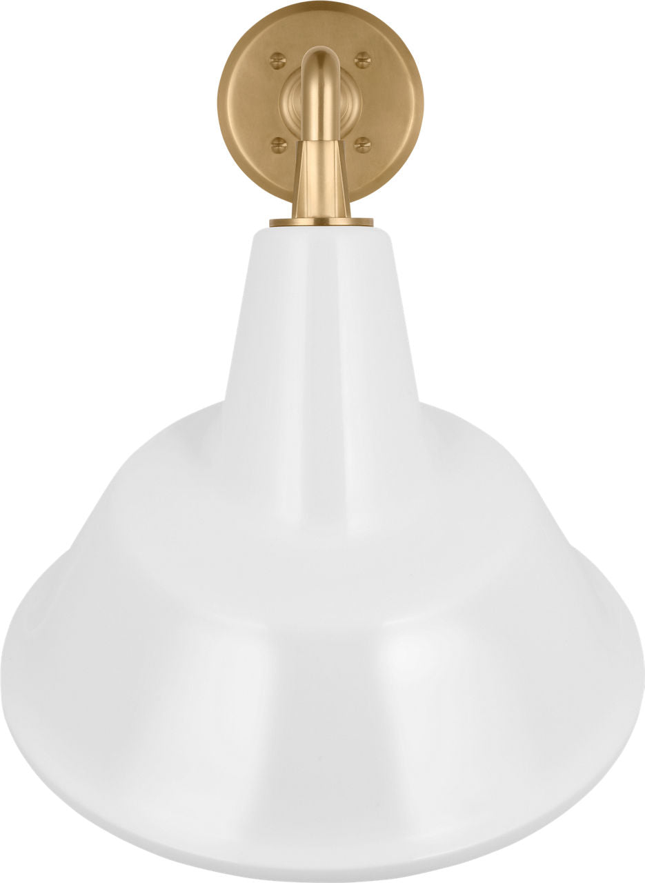 Academy 17.5" Mack Barn Light | Hand-Rubbed Antique Brass | 12.5 | 12.5" White Tilted Bowers Shade