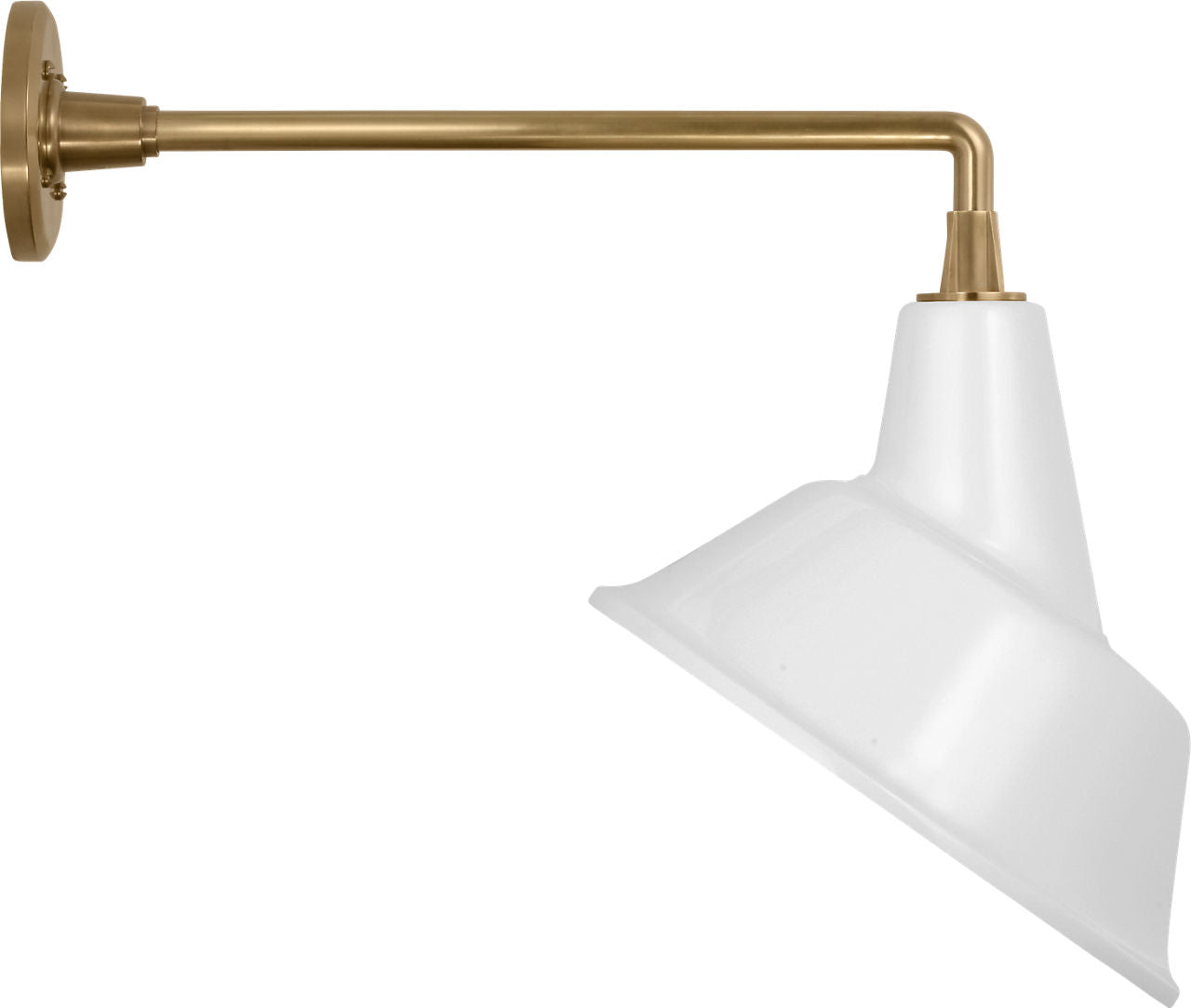 Academy 17.5" Mack Barn Light | Hand-Rubbed Antique Brass | 12.5 | 12.5" White Tilted Bowers Shade