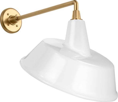 Academy 17.5" Mack Barn Light | Hand-Rubbed Antique Brass | 16 | 16" White Tilted Bowers Shade