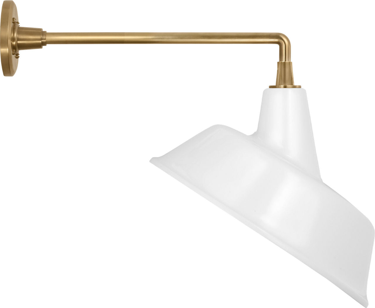 Academy 17.5" Mack Barn Light | Hand-Rubbed Antique Brass | 16 | 16" White Tilted Bowers Shade