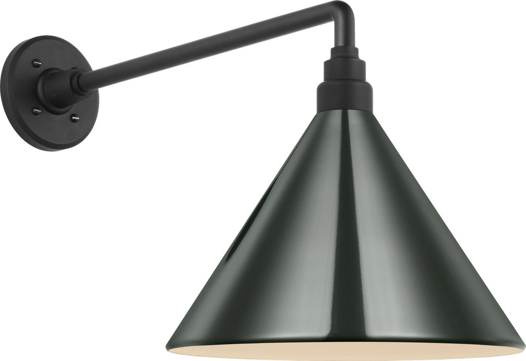 Academy 17.5" Mack Barn Light | Matte Black | 12.5 | 12.5" Green Conical Savannah Shade
