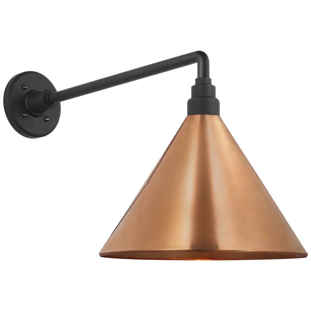 Academy 17.5" Mack Barn Light | Matte Black | 12.5 | 12.5" Soft Copper Conical Savannah Shade