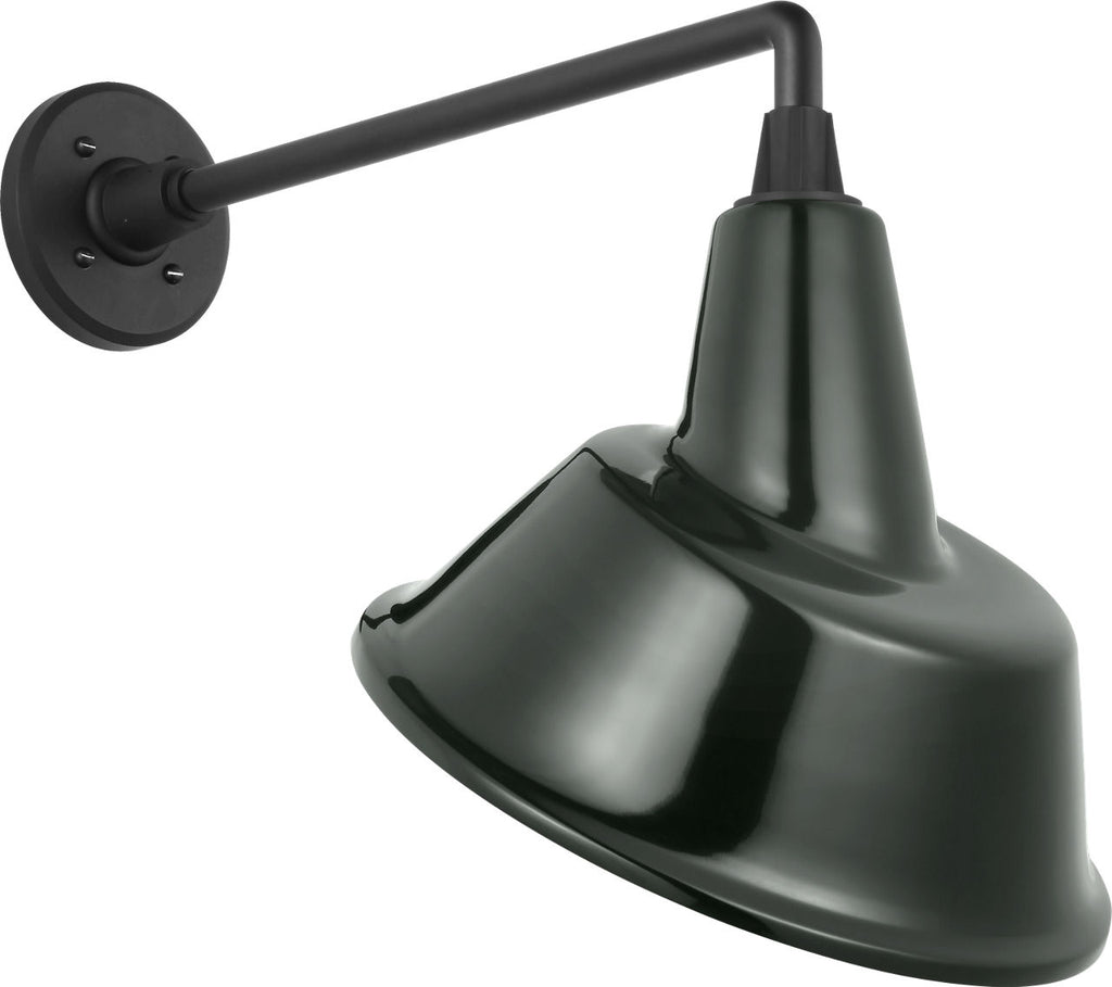 Academy 17.5" Mack Barn Light | Matte Black | 12.5 | 12.5" Green Tilted Bowers Shade