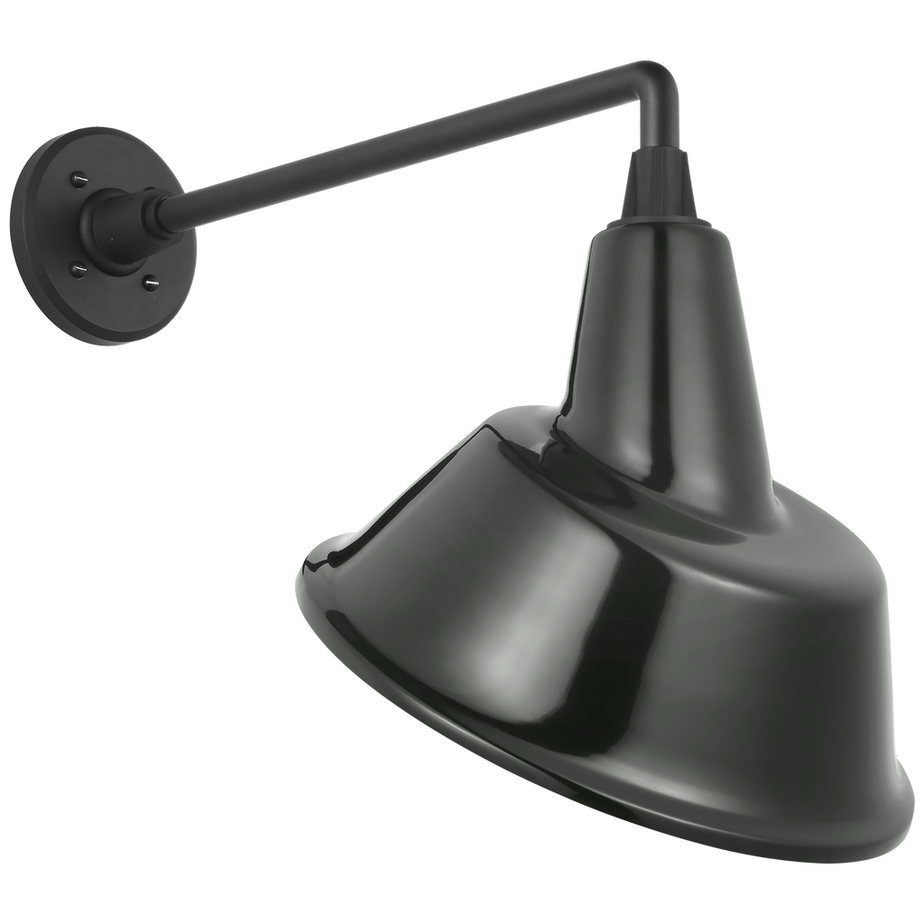 Academy 17.5" Mack Barn Light | Matte Black | 12.5 | 12.5" Green Tilted Bowers Shade