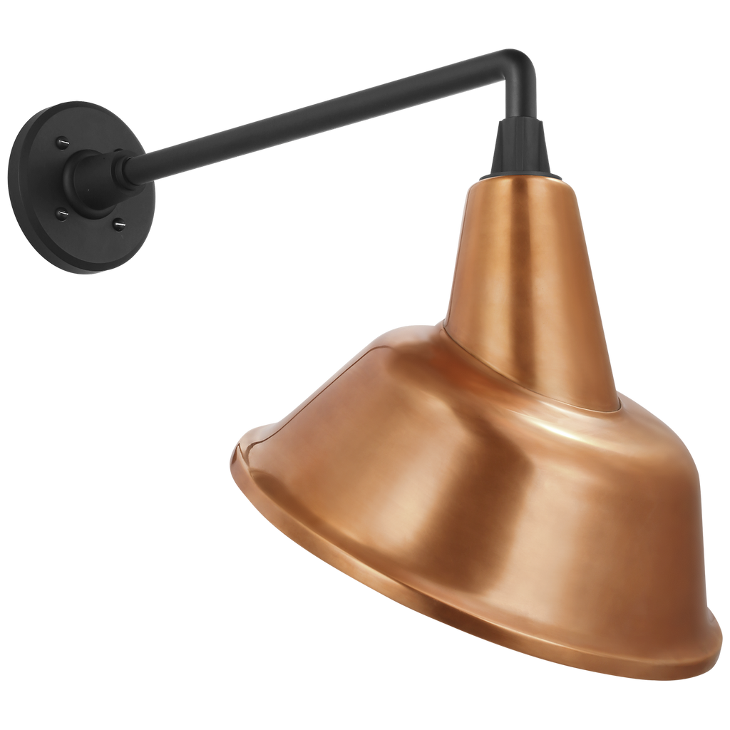 Academy 17.5" Mack Barn Light | Matte Black | 12.5 | 12.5" Soft Copper Tilted Bowers Shade