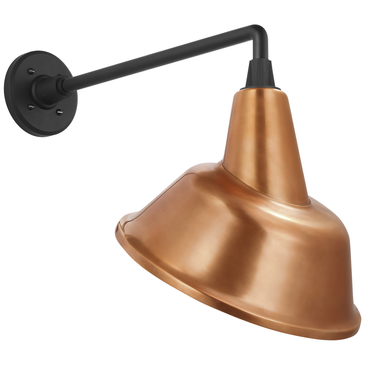 Academy 17.5" Mack Barn Light | Matte Black | 12.5 | 12.5" Soft Copper Tilted Bowers Shade
