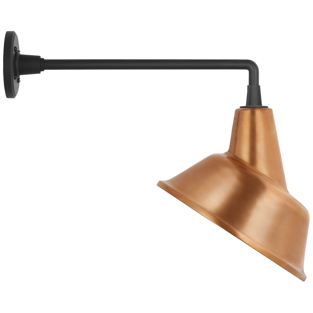 Academy 17.5" Mack Barn Light | Matte Black | 12.5 | 12.5" Soft Copper Tilted Bowers Shade