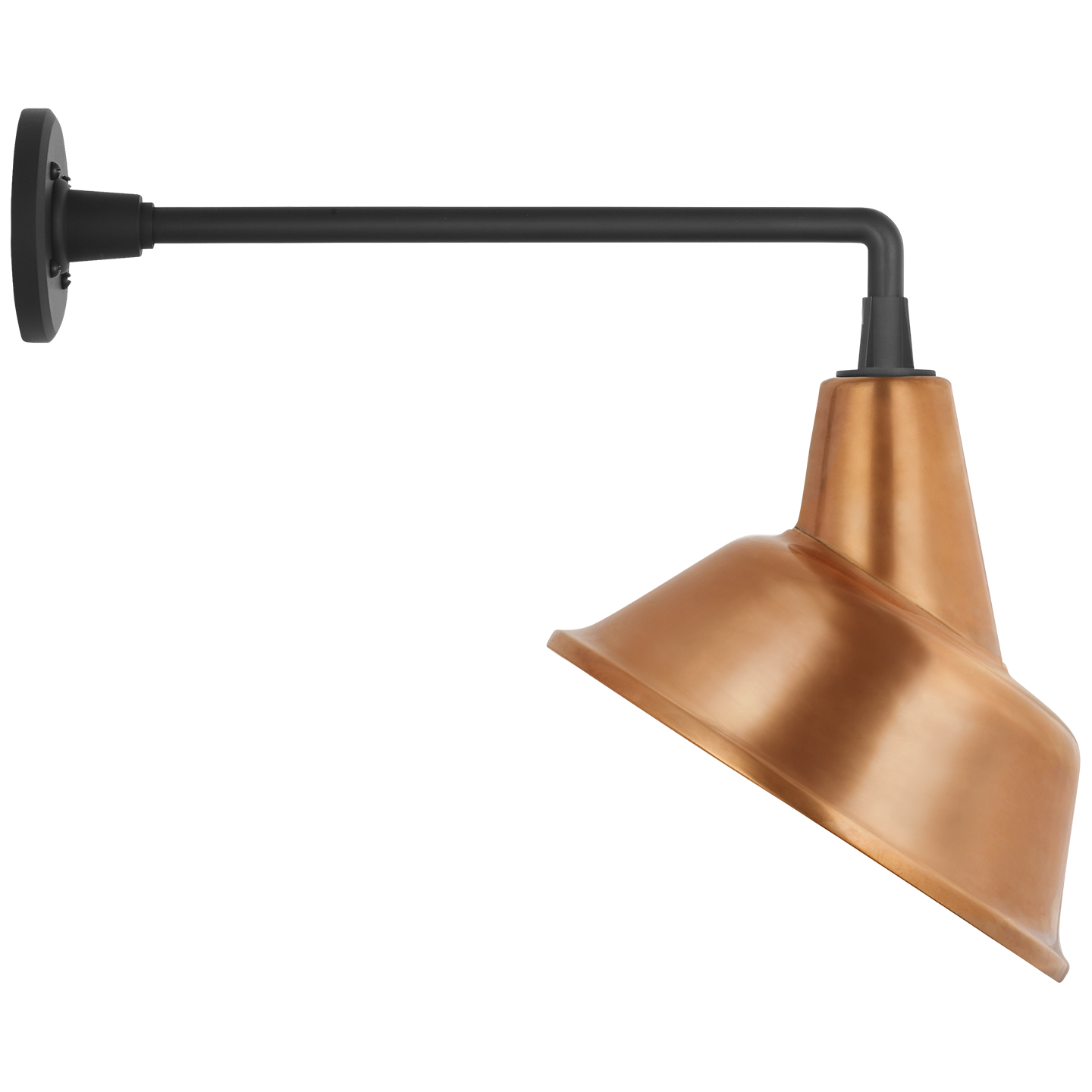 Academy 17.5" Mack Barn Light | Matte Black | 12.5 | 12.5" Soft Copper Tilted Bowers Shade