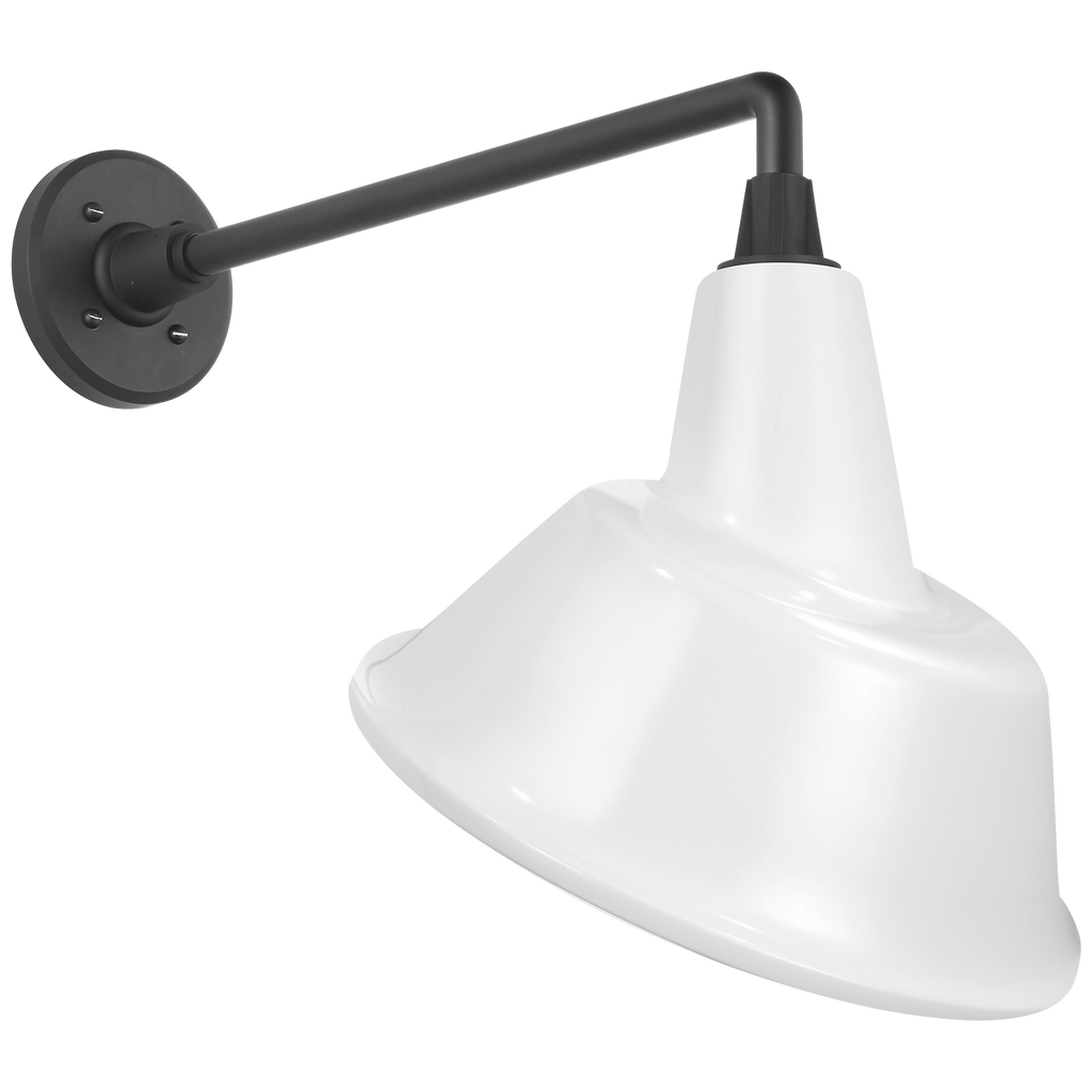 Academy 17.5" Mack Barn Light | Matte Black | 12.5 | 12.5" White Tilted Bowers Shade