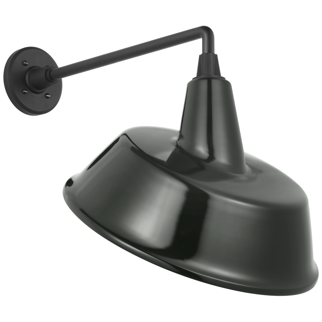 Academy 17.5" Mack Barn Light | Matte Black | 16 | 16" Green Tilted Bowers Shade