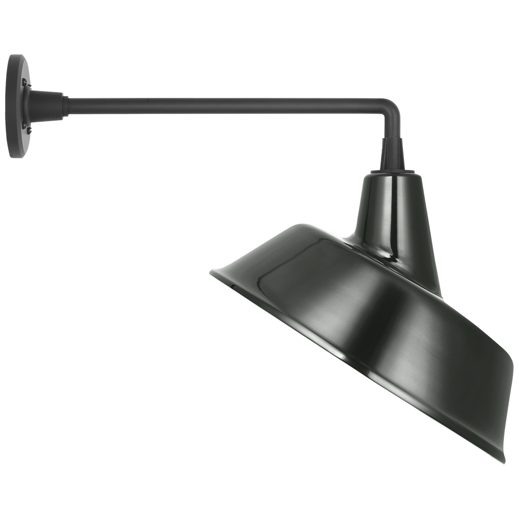 Academy 17.5" Mack Barn Light | Matte Black | 16 | 16" Green Tilted Bowers Shade