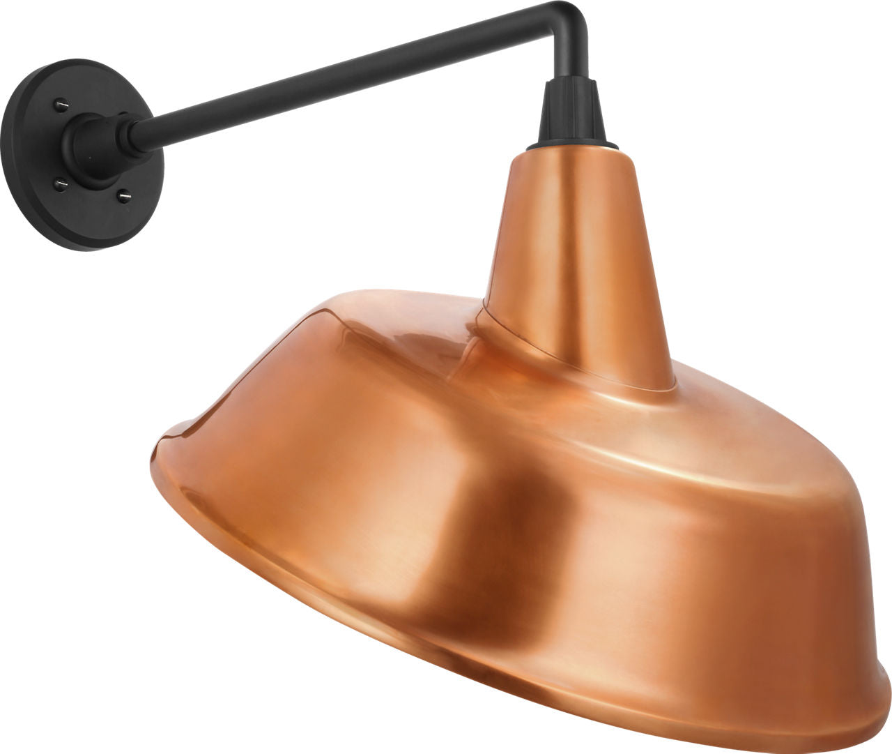 Academy 17.5" Mack Barn Light | Matte Black | 16 | 16" Soft Copper Tilted Bowers Shade