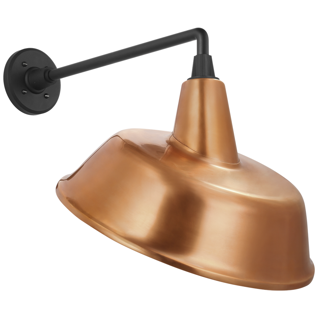 Academy 17.5" Mack Barn Light | Matte Black | 16 | 16" Soft Copper Tilted Bowers Shade