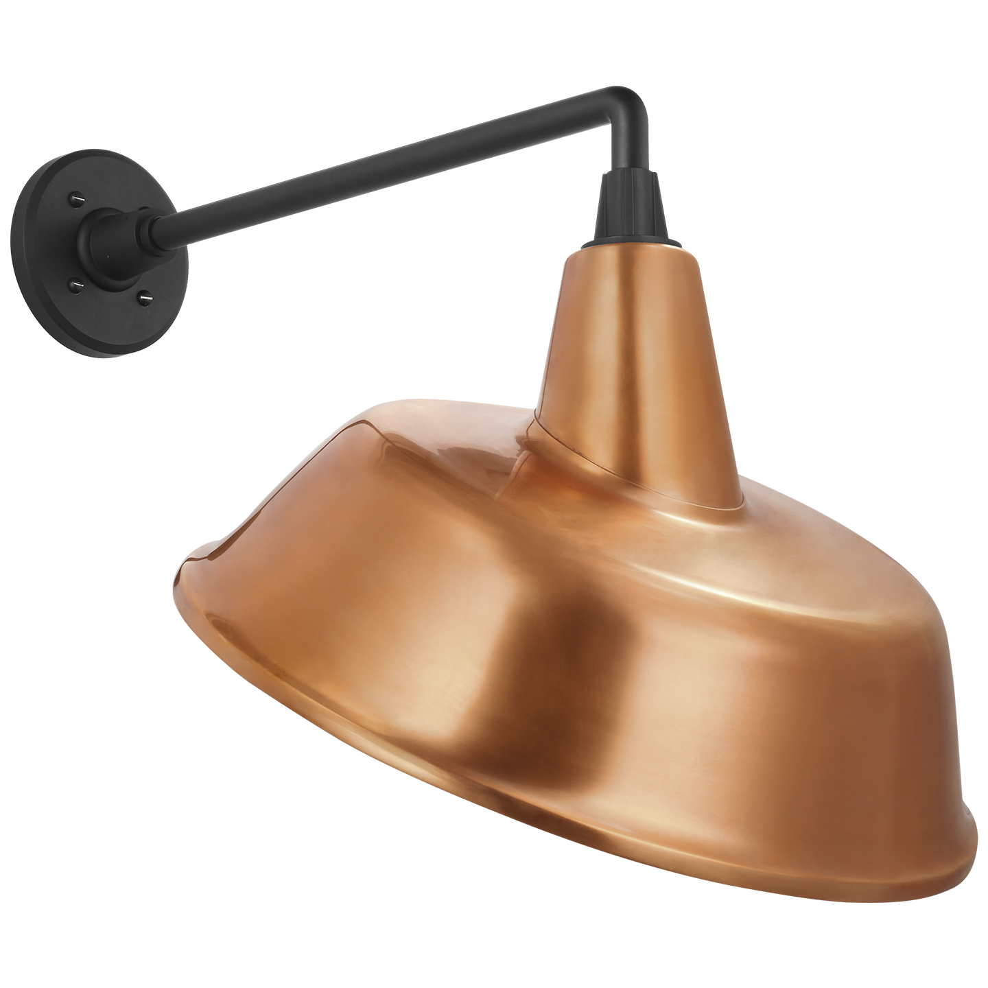Academy 17.5" Mack Barn Light | Matte Black | 16 | 16" Soft Copper Tilted Bowers Shade
