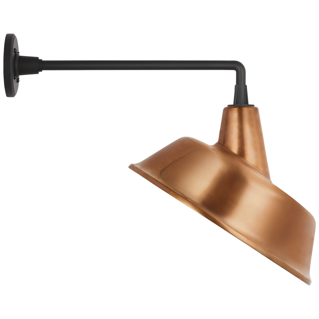 Academy 17.5" Mack Barn Light | Matte Black | 16 | 16" Soft Copper Tilted Bowers Shade