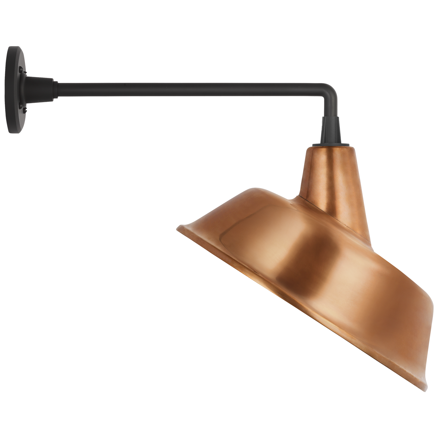 Academy 17.5" Mack Barn Light | Matte Black | 16 | 16" Soft Copper Tilted Bowers Shade