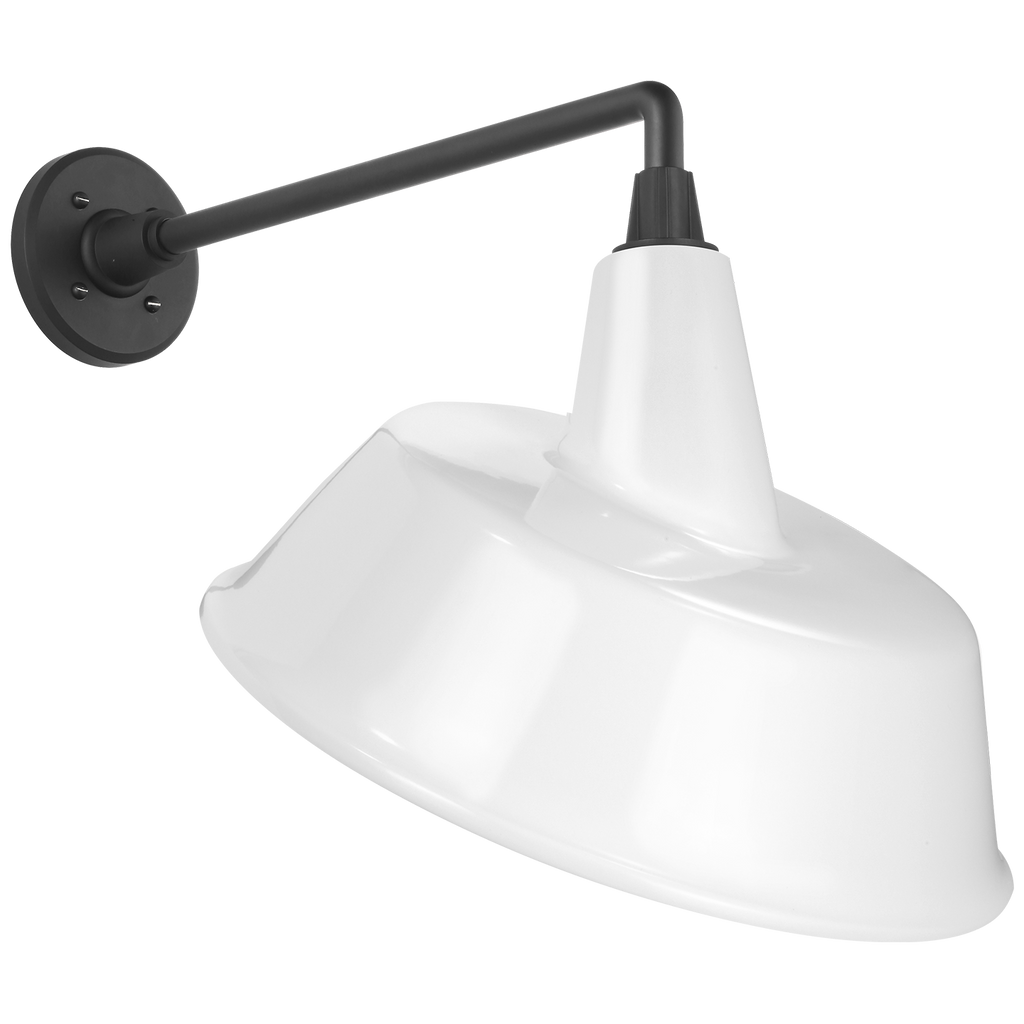 Academy 17.5" Mack Barn Light | Matte Black | 16 | 16" White Tilted Bowers Shade