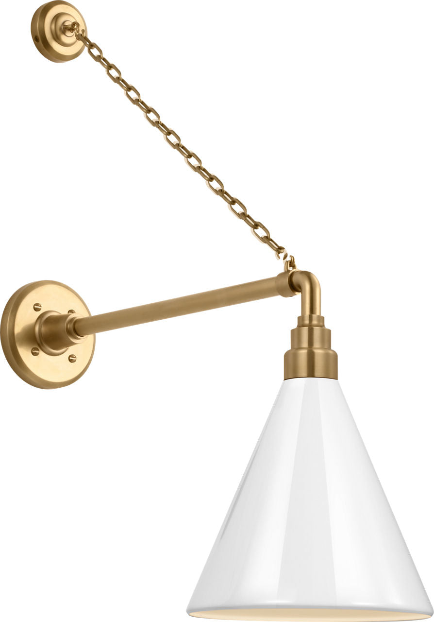 Academy 17.5" Anchored Mack Barn Light | Hand-Rubbed Antique Brass | 9 | 9" White Conical Savannah Shade