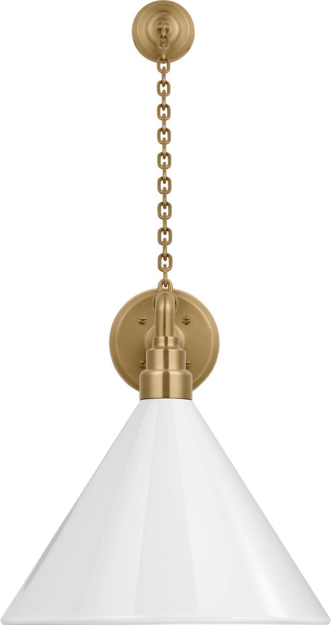 Academy 17.5" Anchored Mack Barn Light | Hand-Rubbed Antique Brass | 12.5 | 12.5" White Conical Savannah Shade