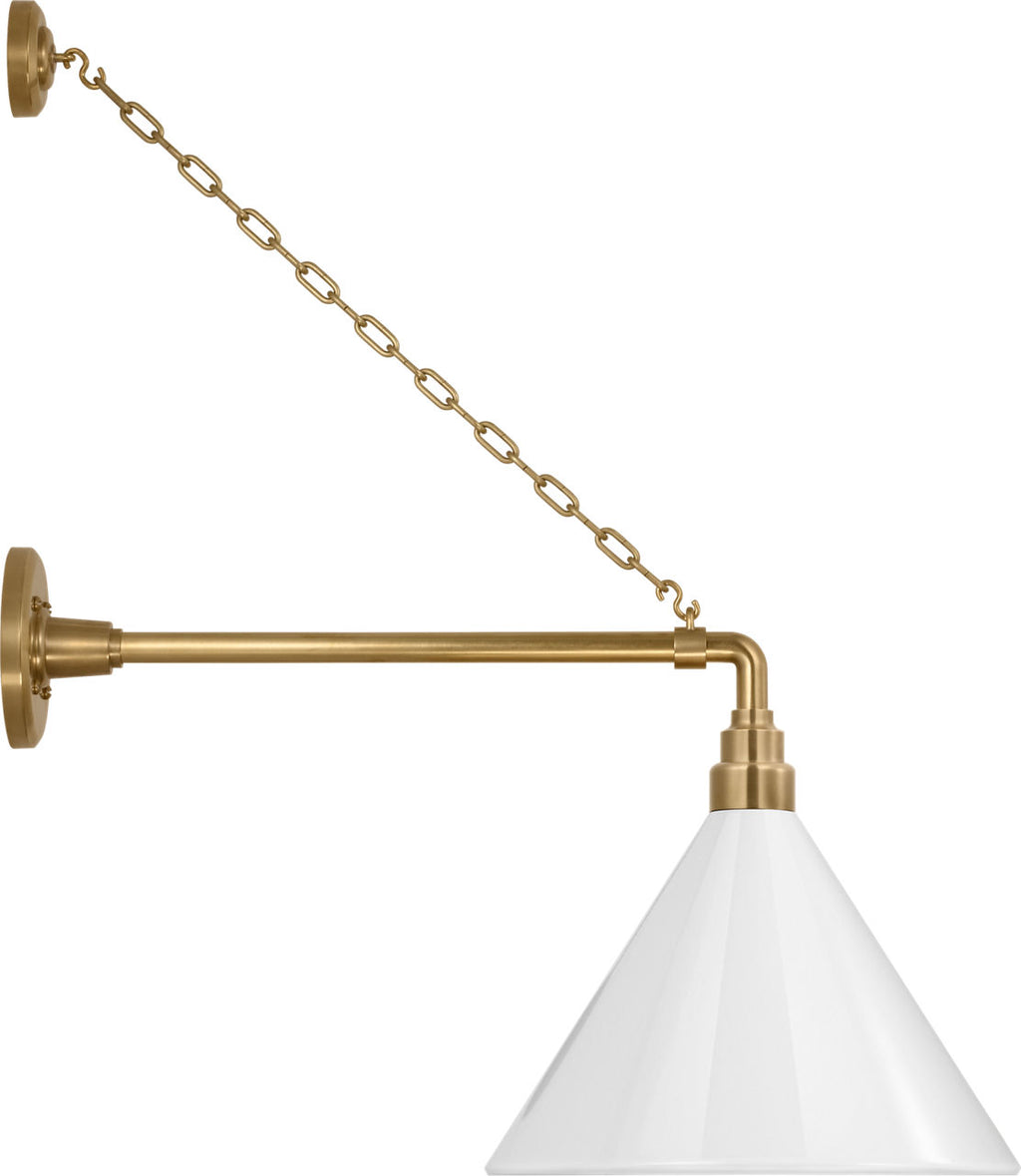 Academy 17.5" Anchored Mack Barn Light | Hand-Rubbed Antique Brass | 12.5 | 12.5" White Conical Savannah Shade