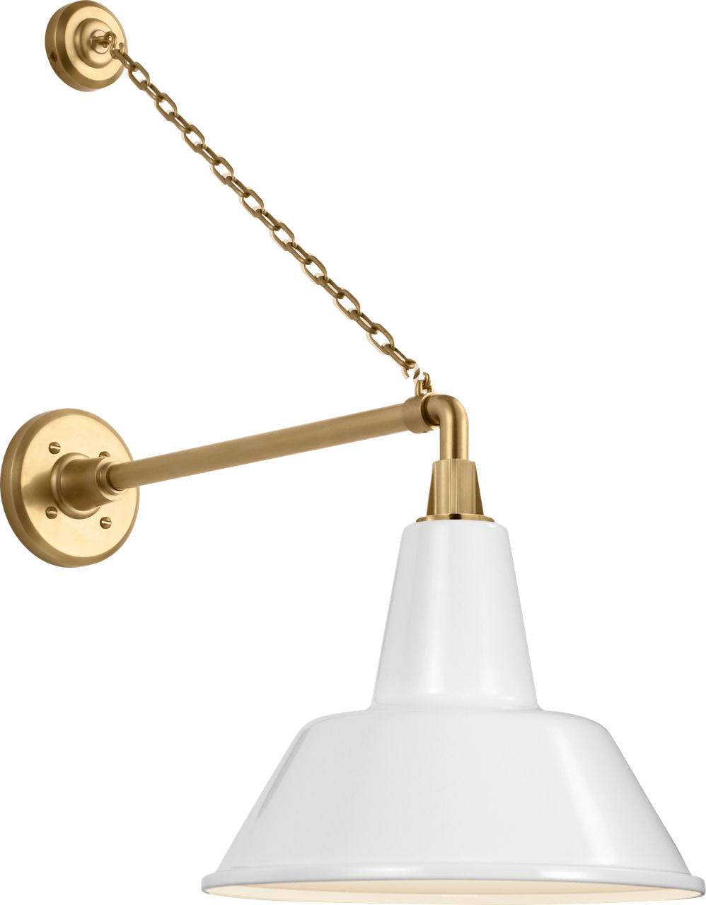 Academy 17.5" Anchored Mack Barn Light | Hand-Rubbed Antique Brass | 12.5 | 12.5" White Bowers Shade